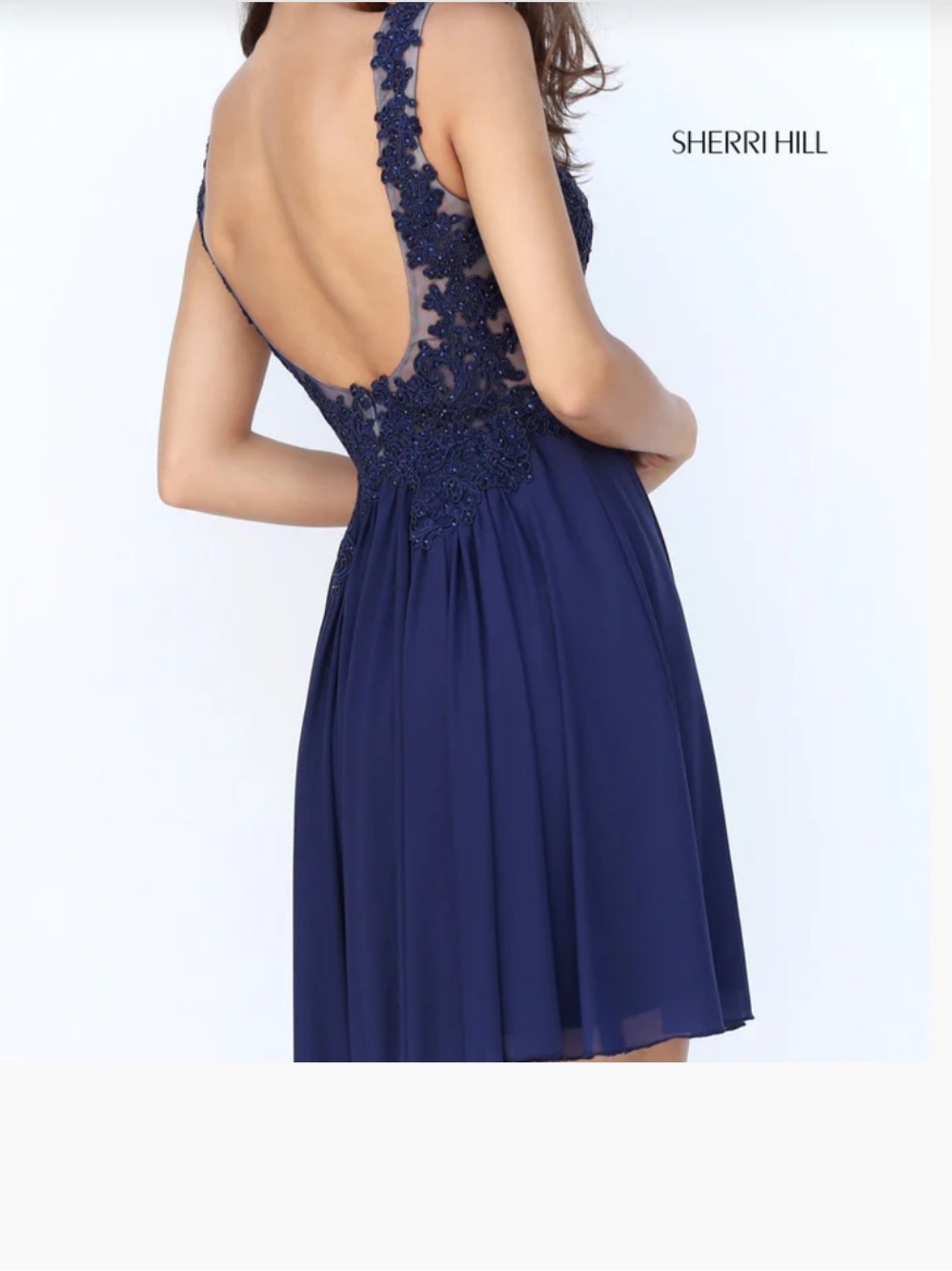 Sherri Hill Navy blue A-Line Dress with beaded embroidery - Picture 14 of 14